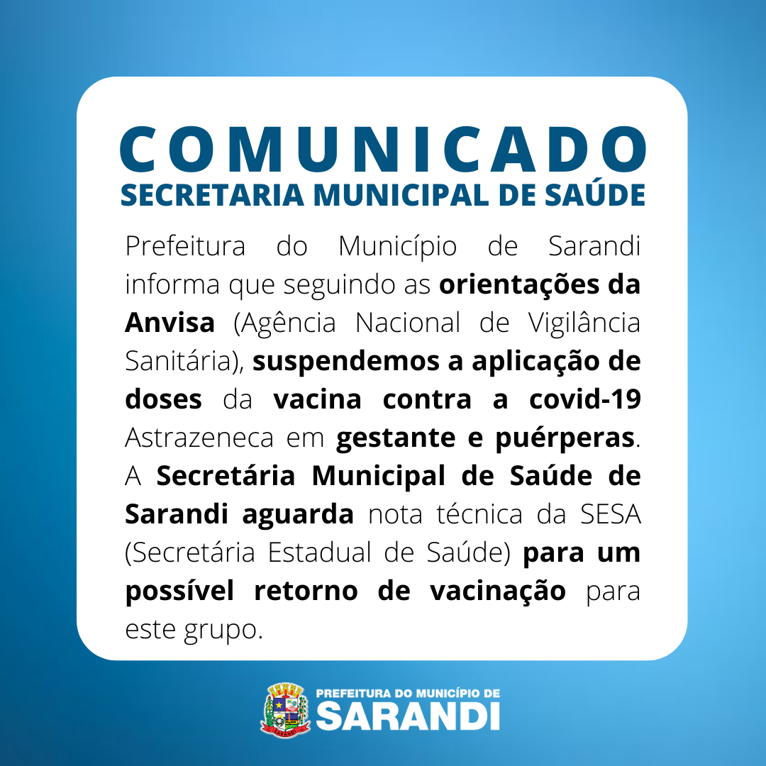 Comunicado Oficial - Secretária Municipal de Saúde